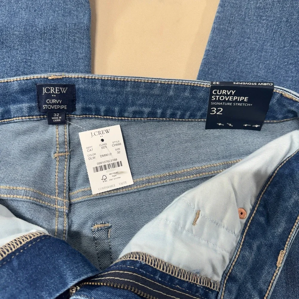 J.Crew‎ Curvy Stovepipe Jeans Signature Stretch Blue Size 32 Casual Classic NWT